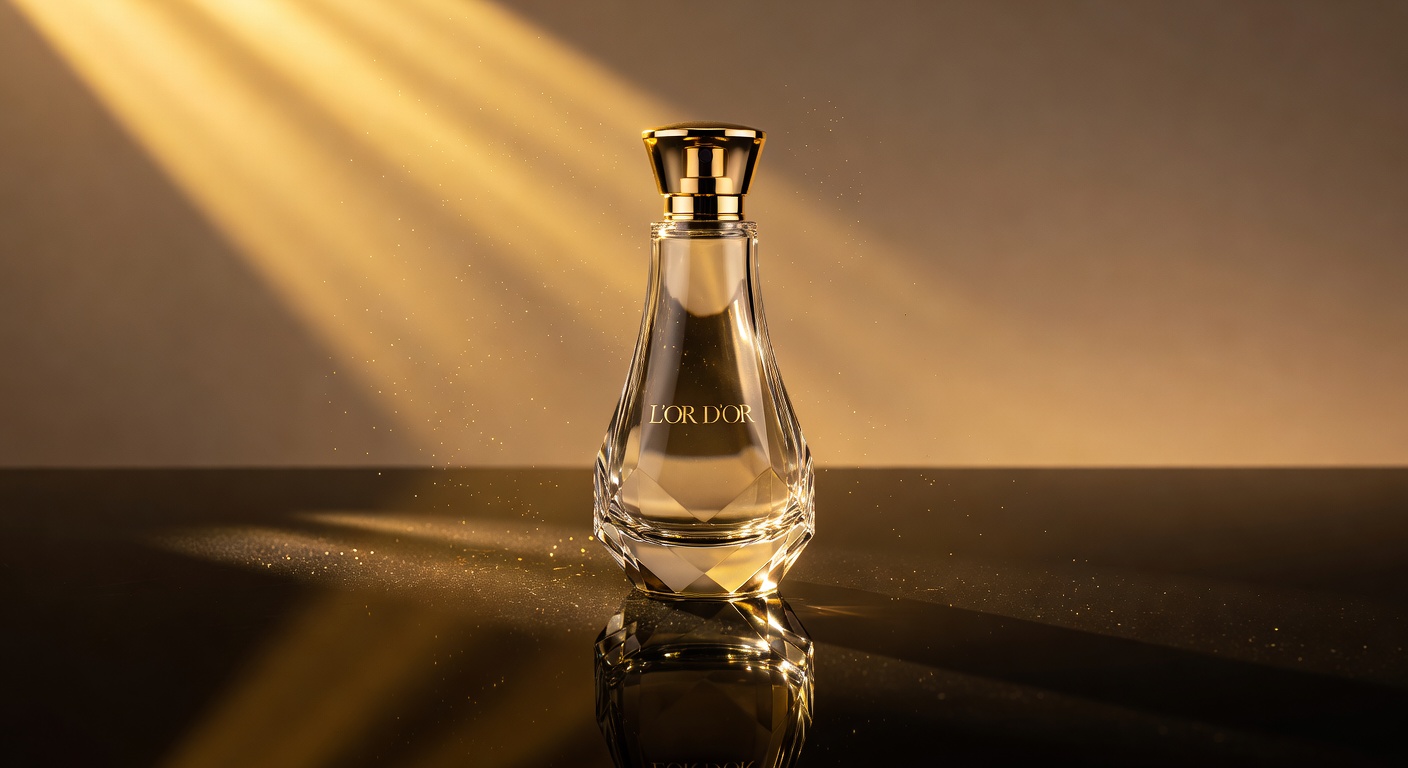 Luxury perfume advertisement with dramatic lighting and smoke effects